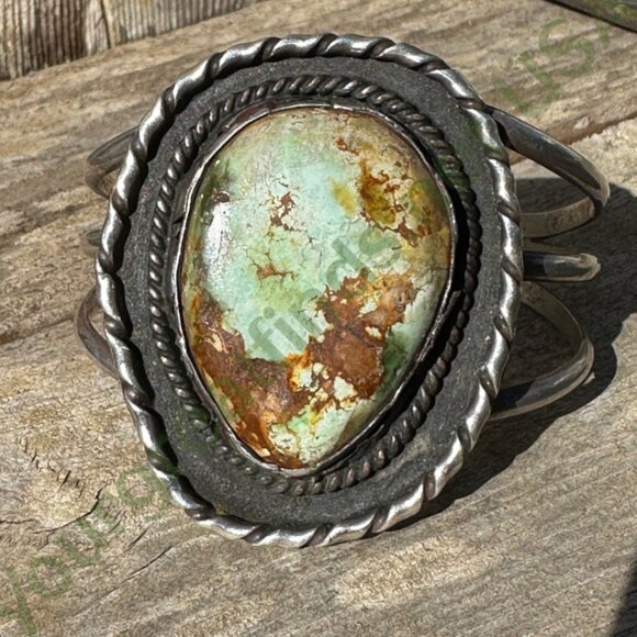 Huge Navajo Sterling Silver Cuff Bracelet Natural Green Brown Turquoise - Picture 3 of 6